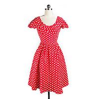 Women\'s Going out Casual/Daily Simple A Line Sheath Dress, Polka Dot Round Neck Knee-length Above Knee Short Sleeve Cotton Summer High Rise