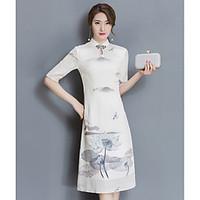 womens casualdaily simple sheath dress print stand midi length sleeve  ...