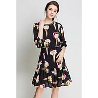 womens holiday simple a line dress print round neck knee length above  ...