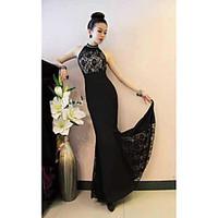 womens party chinoiserie trumpetmermaid dress solid halter maxi sleeve ...