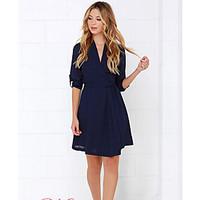 Women\'s Going out Casual/Daily Simple Skater Dress, Solid V Neck Above Knee ½ Length Sleeve Others Summer Mid Rise Micro-elastic Medium