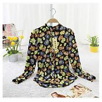 Women\'s Going out Casual/Daily Vintage Sophisticated Spring Summer Shirt, Floral Rainbow Standing Collar Long Sleeve Nylon Sheer Medium