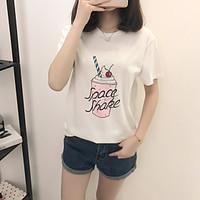 Women\'s Going out Casual/Daily Sports Simple Cute Summer T-shirt, Solid Print Round Neck Short Sleeve Cotton Rayon Thin