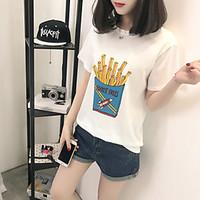 Women\'s Going out Casual/Daily Sports Simple Cute Summer T-shirt, Solid Print Round Neck Short Sleeve Cotton Rayon Thin