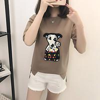 Women\'s Going out Casual/Daily Sports Simple Cute Summer T-shirt, Solid Embroidered Round Neck Short Sleeve Cotton Rayon Thin