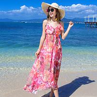 womens beach holiday loose swing dress floral strap asymmetrical sleev ...