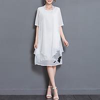 Women\'s Going out Casual/Daily Sheath Dress, Print Round Neck Knee-length Short Sleeve Silk Summer Fall Low Rise Inelastic Medium