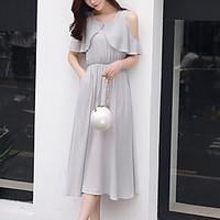 womens casualdaily sheath dress solid round neck midi sleeveless silk  ...