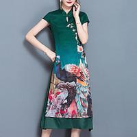 womens casualdaily sheath dress print round neck midi short sleeve sil ...