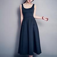 womens going out simple sheath dress solid round neck midi sleeveless  ...