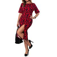 Women\'s Plus Size Going out Party Vintage Loose Dress, Letter Round Neck Above Knee ½ Length Sleeve Polyester Spandex Summer High Rise