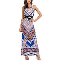 Women\'s Going out Beach Holiday Sexy Sophisticated Sheath Dress, Print Round Neck Maxi Sleeveless Rayon Polyester All Seasons High Rise
