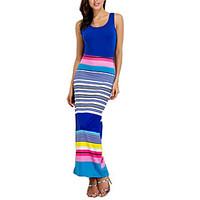 Women\'s Beach Holiday Sexy Sophisticated Sheath Dress, Striped Color Block Round Neck Maxi Sleeveless Rayon Polyester All Seasons High Rise