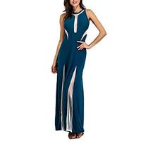 Women\'s Party Club Sexy Sophisticated Sheath Dress, Color Block Round Neck Maxi Sleeveless Rayon Polyester All Seasons High Rise Inelastic
