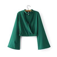 Women\'s Going out Casual/Daily Simple Street chic Fall Winter Shirt, Solid Shirt Collar Long Sleeve White Cotton Medium