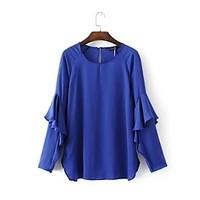 Women\'s Going out Casual/Daily Simple Street chic Fall Winter Shirt, Solid Shirt Collar Long Sleeve White Cotton Medium