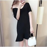 Women\'s Casual/Daily Simple Loose Dress, Solid V Neck Above Knee Short Sleeve Polyester Summer Mid Rise Micro-elastic Thin
