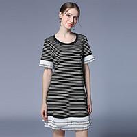 Women\'s Going out Casual/Daily Cute Street chic Shift Dress, Striped Round Neck Above Knee Short Sleeve Cotton Polyester Spandex SummerMid