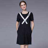 Women\'s Going out Casual/Daily Cute Shift Dress, Letter Round Neck Above Knee Short Sleeve Rayon Nylon Spandex Summer Mid Rise