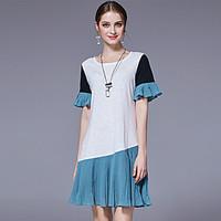 Women\'s Going out Casual/Daily Cute A Line Dress, Color Block Round Neck Above Knee Short Sleeve Cotton Polyester Summer Mid Rise