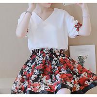 Women\'s Casual/Daily Simple Summer T-shirt Skirt Suits, Solid Round Neck ½ Length Sleeve Micro-elastic