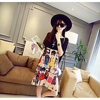 womens casualdaily loose dress print round neck midi knee length short ...