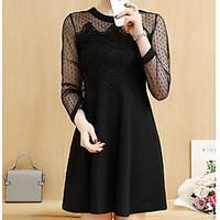 Women\'s Casual/Daily Sheath Dress, Solid Round Neck Above Knee Long Sleeve Polyester Summer Mid Rise Micro-elastic Medium