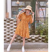 Women\'s Going out A Line Dress, Print Round Neck Knee-length ½ Length Sleeve Other Summer High Rise Micro-elastic Medium