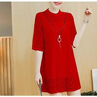 Women\'s Casual/Daily Simple A Line Dress, Solid Round Neck Mini ½ Length Sleeve Cotton Summer Mid Rise Micro-elastic Medium