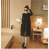 Women\'s Casual/Daily Simple Spring T-shirt Dress Suits, Solid Round Neck Long Sleeve Micro-elastic