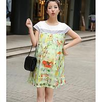 Women\'s Going out Loose Dress, Floral Round Neck Above Knee Short Sleeve Cotton Summer Mid Rise Micro-elastic Thin