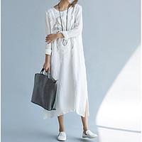 womens casualdaily loose dress solid round neck maxi long sleeve cotto ...