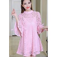 womens going out loose dress solid round neck above knee sleeve cotton ...