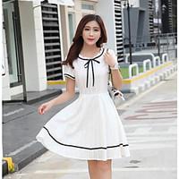 Women\'s Casual/Daily Sheath Dress, Print Round Neck Above Knee Short Sleeve Polyester Summer Mid Rise Micro-elastic Medium