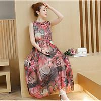 womens casualdaily loose dress floral round neck midi sleeveless polye ...