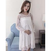 womens casualdaily loose dress solid round neck knee length long sleev ...