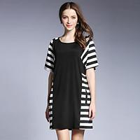 Women\'s Casual/Daily Party Cute Street chic Shift Dress, Striped Round Neck Above Knee Short Sleeve Polyester Spandex Summer Mid Rise