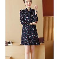womens going out loose dress floral round neck above knee long sleeve  ...
