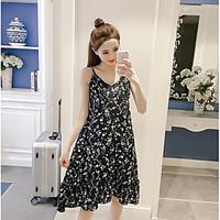 womens casualdaily loose dress print strap knee length sleeveless cott ...