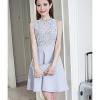 womens casualdaily skater dress solid round neck above knee sleeveless ...