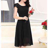 womens casualdaily simple swing dress solid round neck knee length sho ...