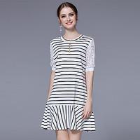 Women\'s Going out Casual/Daily Sexy Shift Dress, Striped Round Neck Above Knee ½ Length Sleeve Cotton Spandex Summer Mid Rise Stretchy