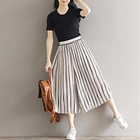 womens high rise micro elastic chinos pants cute wide leg striped