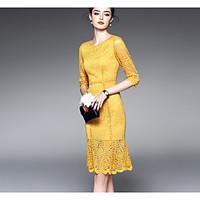 Women\'s Going out Casual/Daily Sheath Dress, Floral Round Neck Above Knee ¾ Sleeve Cotton Spring Summer High Rise Micro-elastic Thin