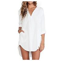 Women\'s Casual/Daily Simple All Seasons Shirt, Solid V Neck Long Sleeve Nylon Medium