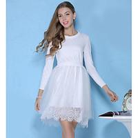 womens going out casualdaily lace dress solid round neck mini long sle ...