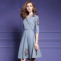 Women\'s Going out Party Holiday Vintage Sophisticated Sheath Dress, Floral V Neck Knee-length ½ Length Sleeve Polyester Spring FallHigh