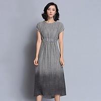 Women\'s Going out Simple A Line Dress, Striped Round Neck Midi Sleeveless Others Spring High Rise Micro-elastic Thin