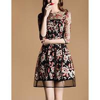 womens party holiday vintage cute sophisticated a line dress floral ro ...