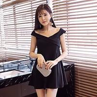 Women\'s Going out Casual/Daily Sheath Dress, Solid Strapless Mini Sleeveless Polyester Summer Mid Rise Micro-elastic Medium